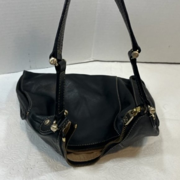 VTG Liz Claiborne Black Soft Leather Stitched Mini HOBO Handbag 10.5"x 8" - Picture 9 of 11